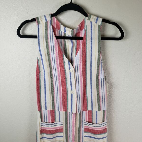 Women's Old Navy Linen Blend Vertical Strip Summer Spring Button Up Dress XS - Picture 10 of 11